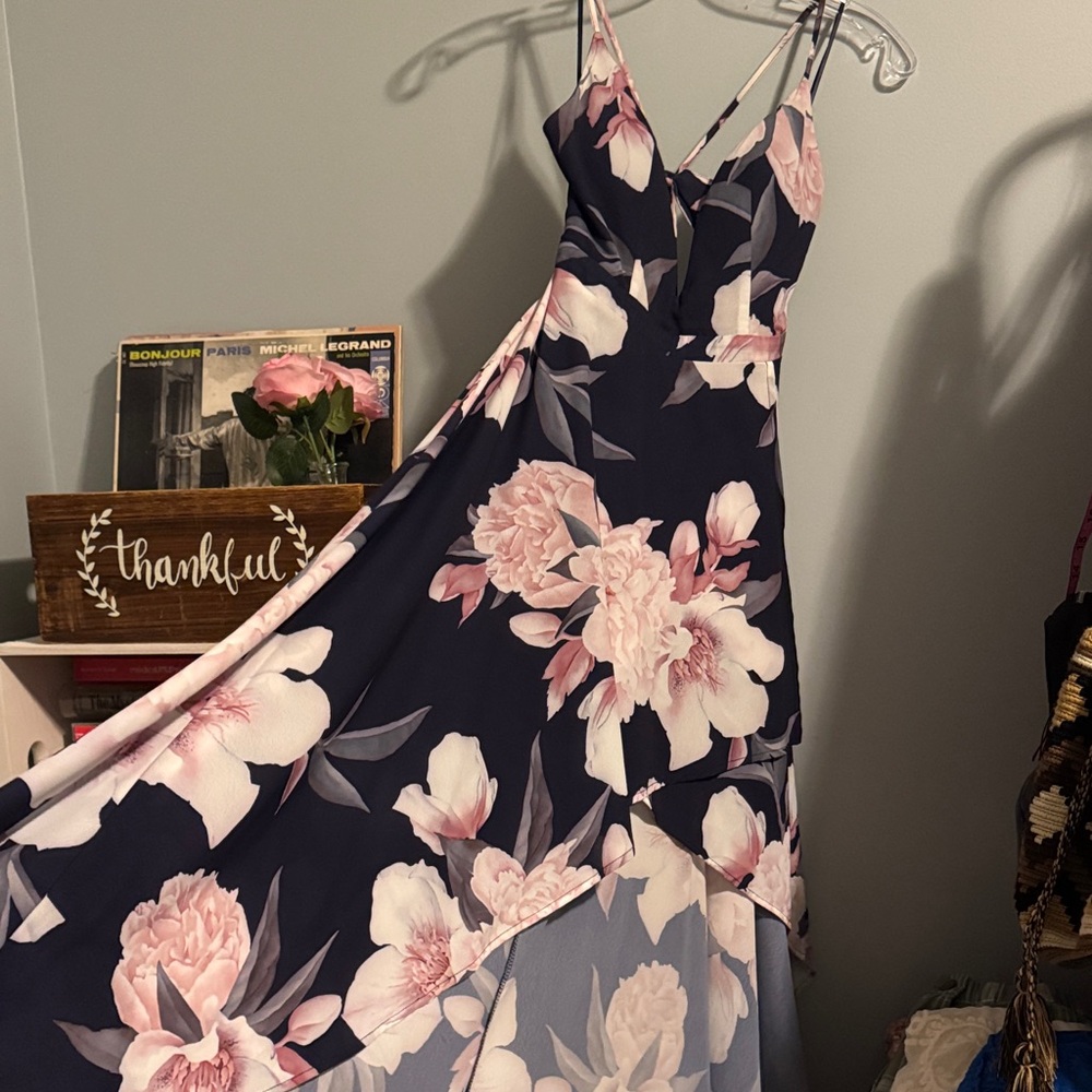 Chelsea Navy and Pink Floral High Low Dress